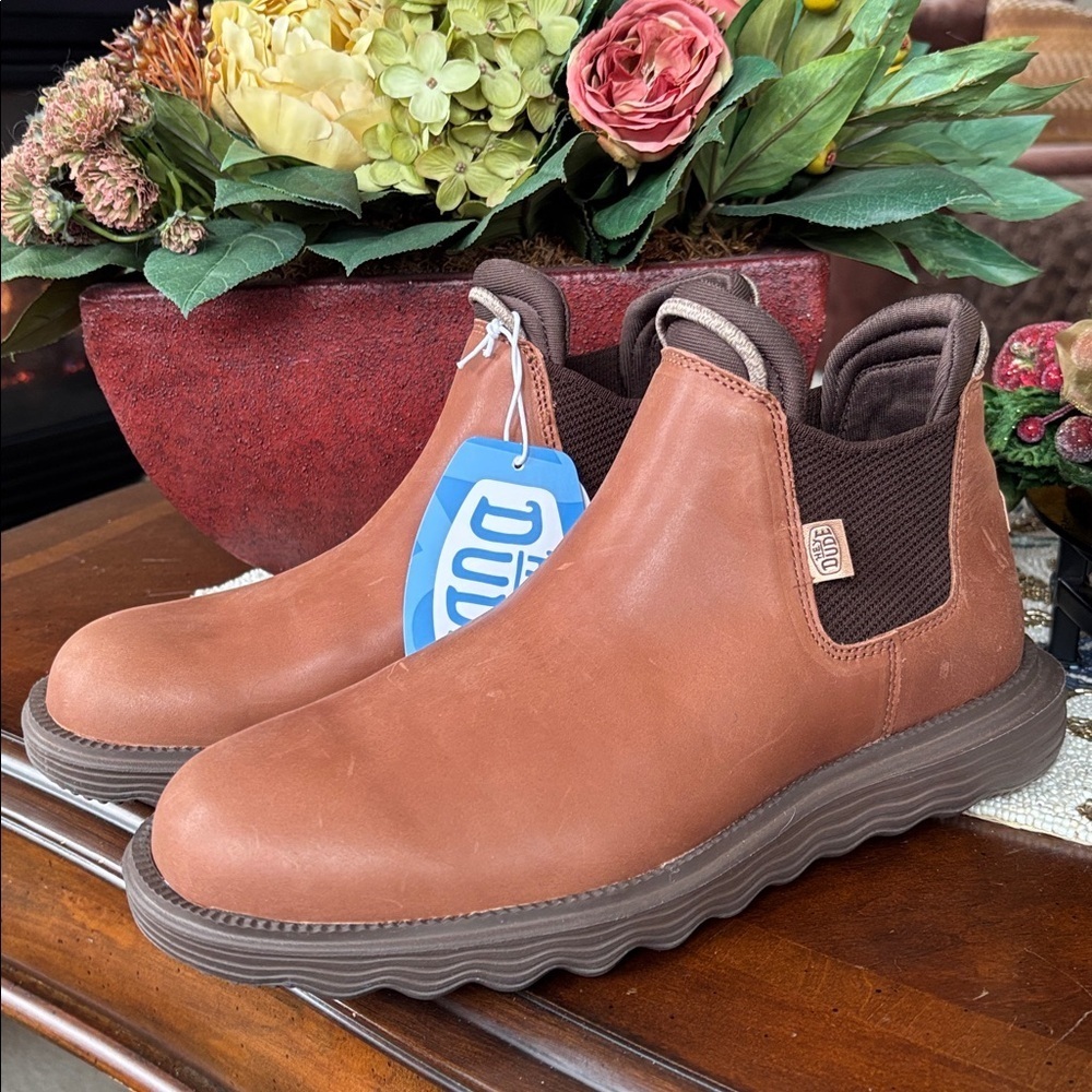 Brand New Hey Dude Branson Boot Craft Leather Cognac Slip On Casual Ankle Boots - Picture 3 of 16